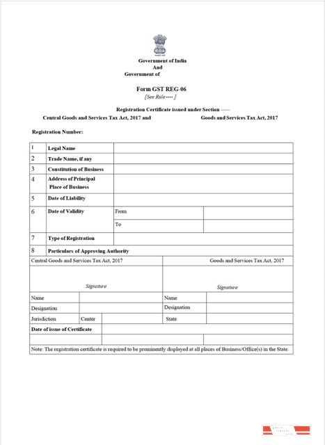 India certificate of GST registration Word and PDF template